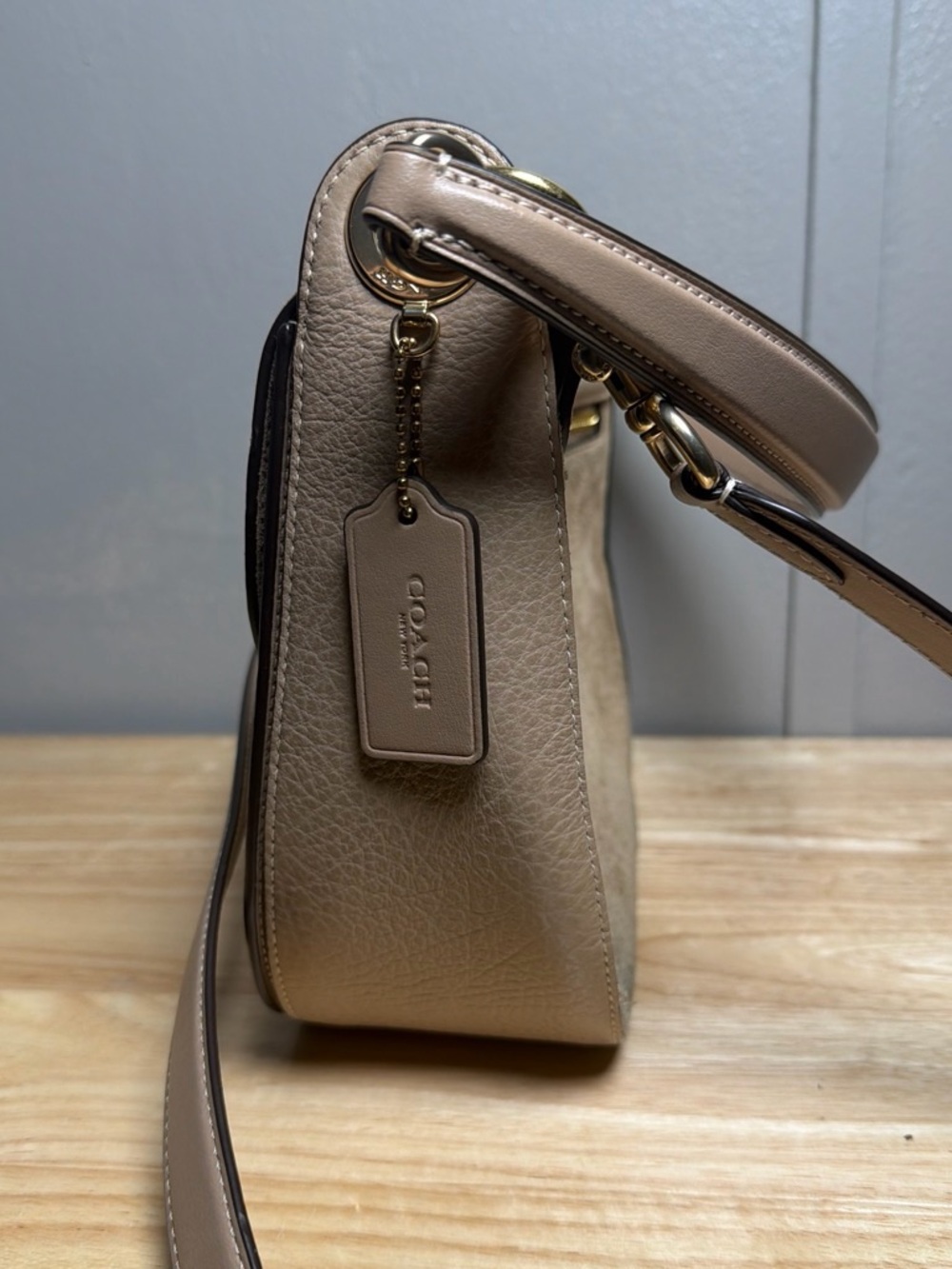 Coach Taupe & Beige Suede Saddle Crossbody Bag - Picture 7 of 8
